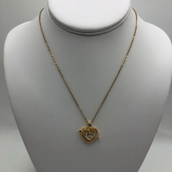 18K Gold Plated Women's Heart Shape Necklace Cubic Zirconia Romantic Love Gift - Picture 4 of 11